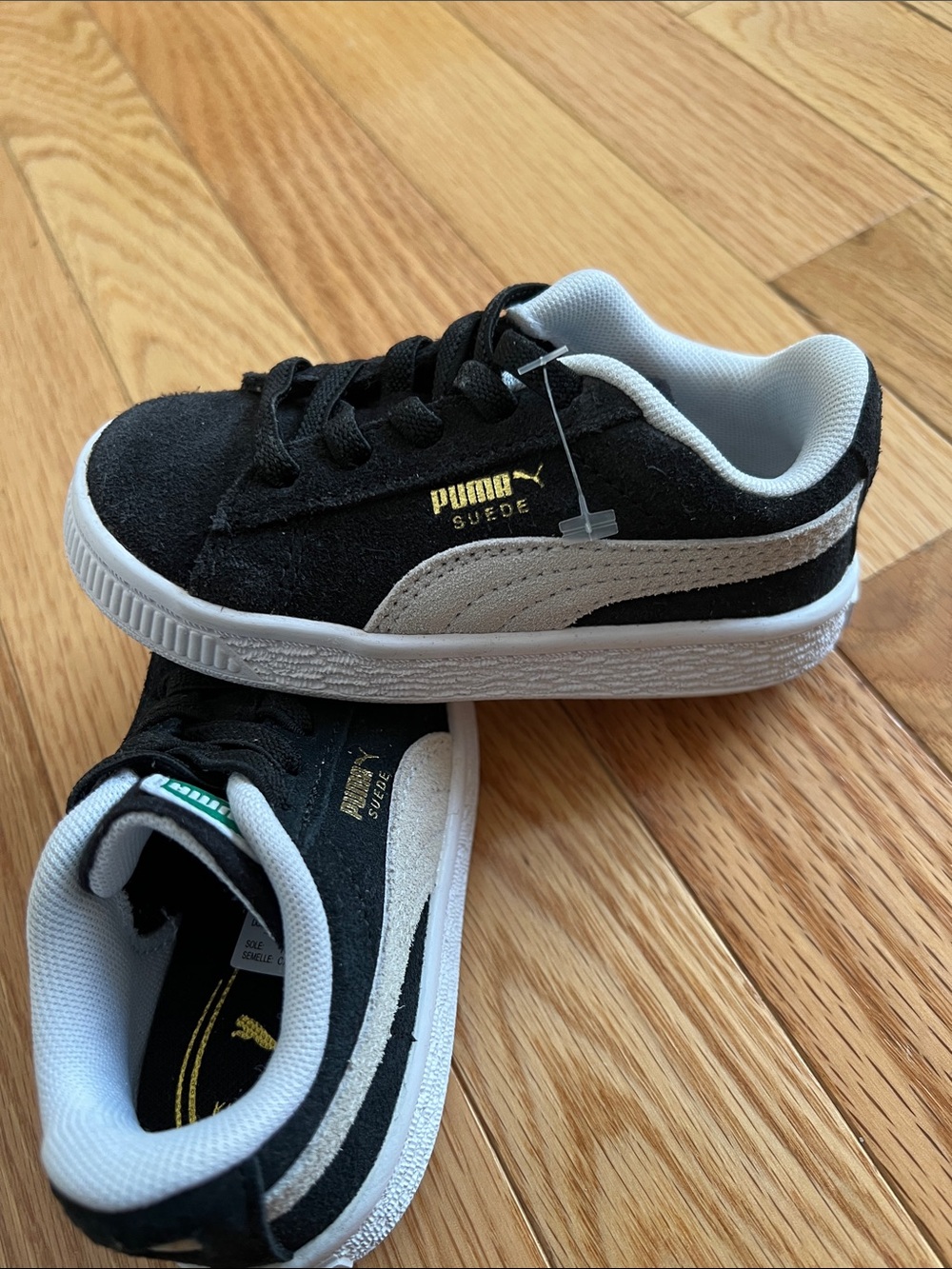 Puma Kids Black Suede Sneakers with White Trim